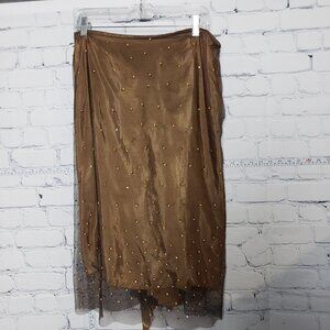 Chan Luu 100% Silk Copper Bronze Skirt with Sequins NWT sz M unique tie closure